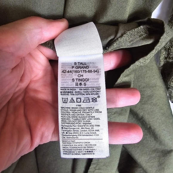 Gap Lace Sleeve Army Jacket Green Ruffle Cotton Midi Dress - Picture 13 of 15